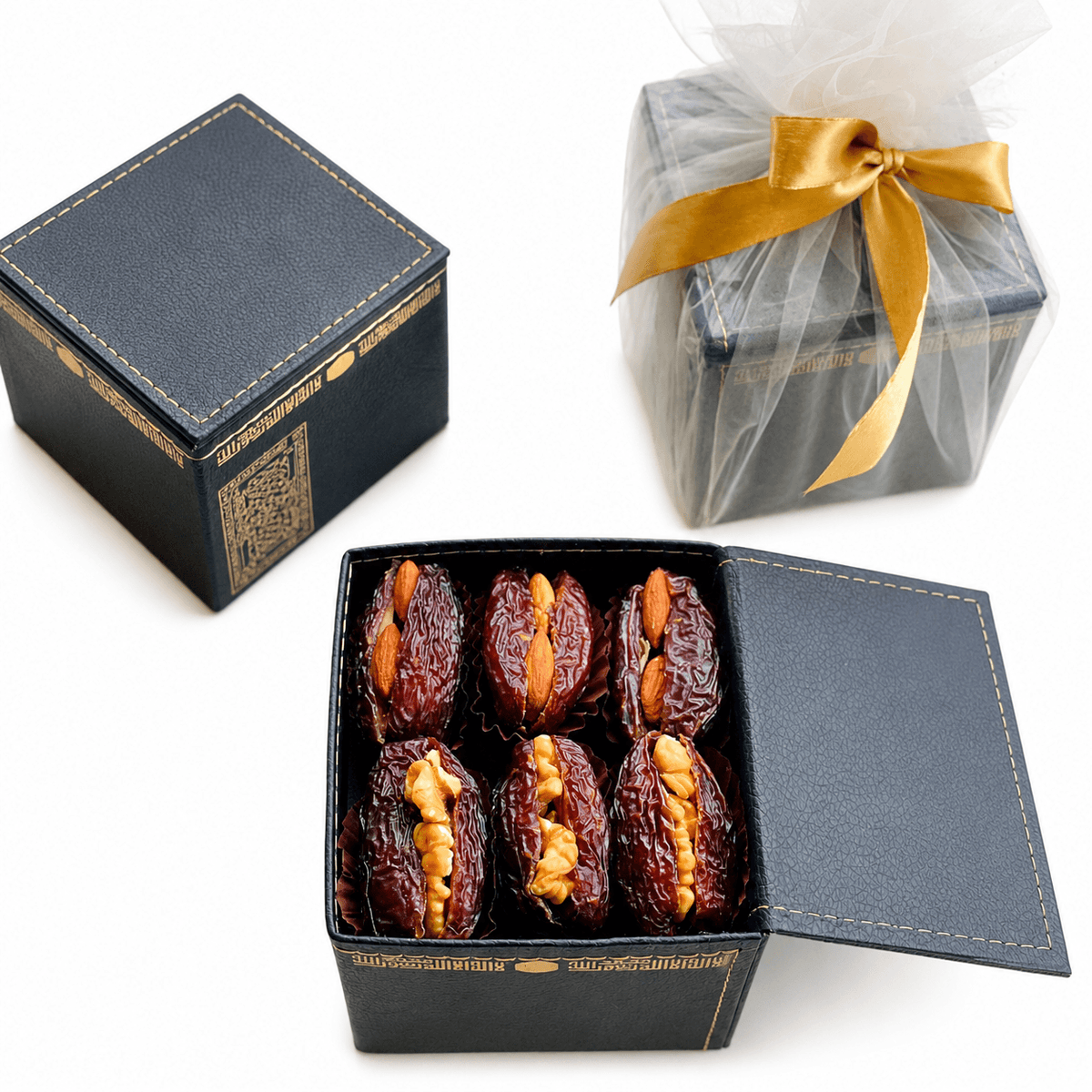Kaaba-Shaped Leather Box – Nut-Stuffed Dates (10x10) Royal Elite